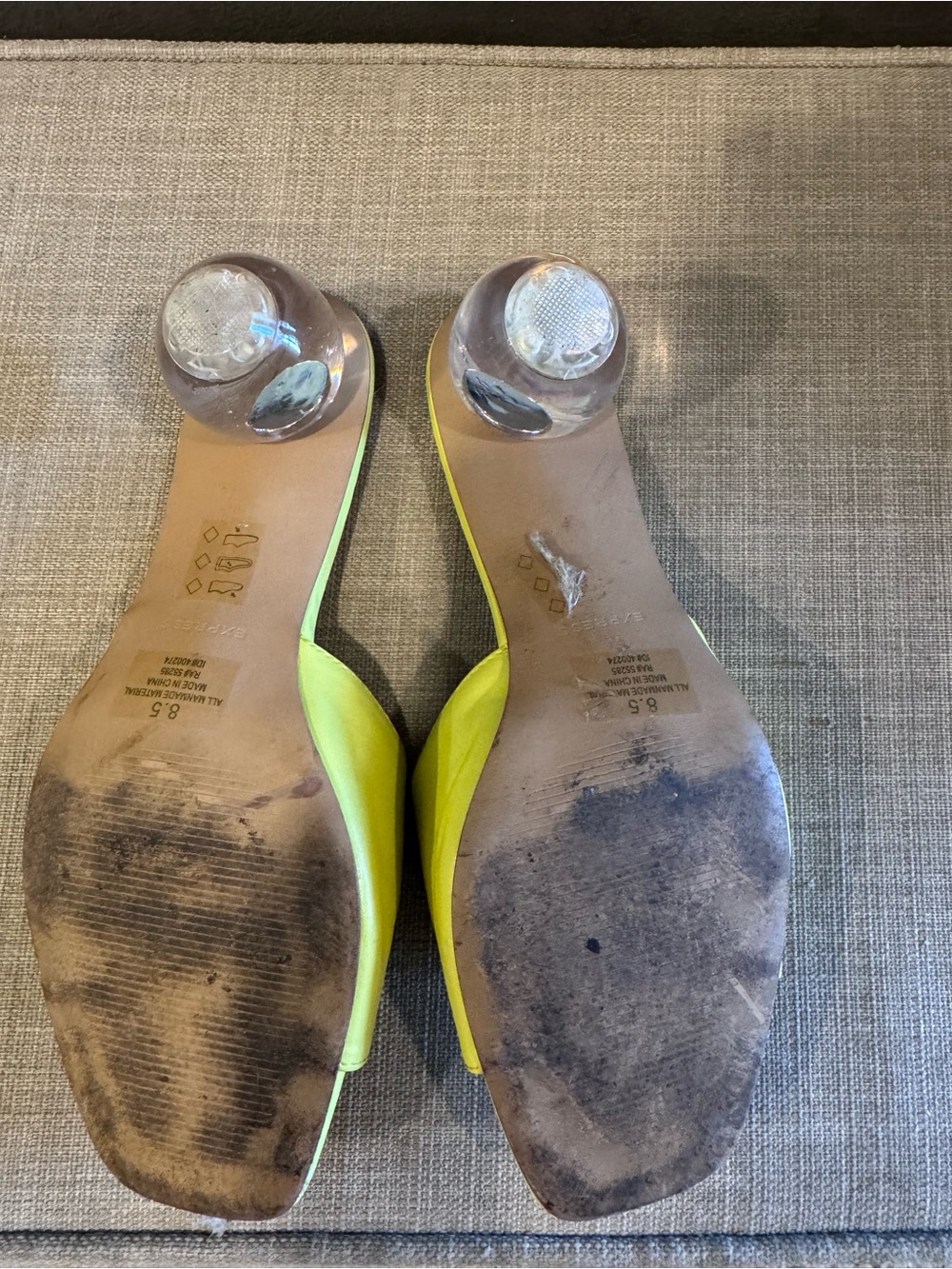 Express Yellow Leather Open-Toe Mule with Clear Ball Heel - Picture 5 of 5